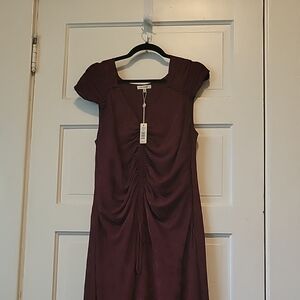 Max Studio Burgundy Ruched Midi Dress